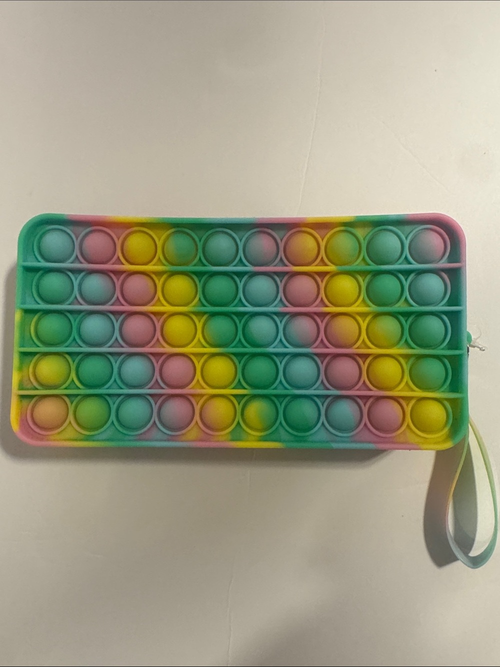 Rainbow Silicone Pop Bubble Fidget Toy Wristlet Pencil Case – Green Pink Yellow
